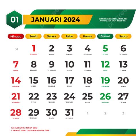 kalender 2024 bulan 1 dan 2